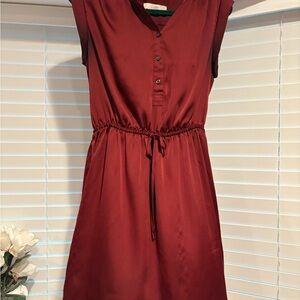 LOFT Red Buttoned Smocked Mini Dress
